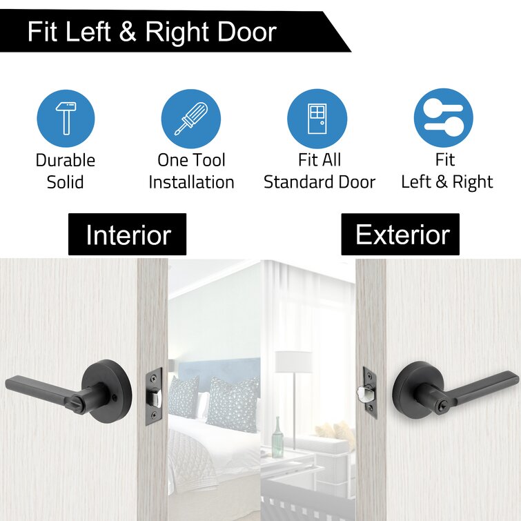 Linkaa Door Lever, Matte Black Finish Door Handles Round Shape, Door Lock  ForBedroom Bathroom,Lock Exterior/Interior Door Handle.
